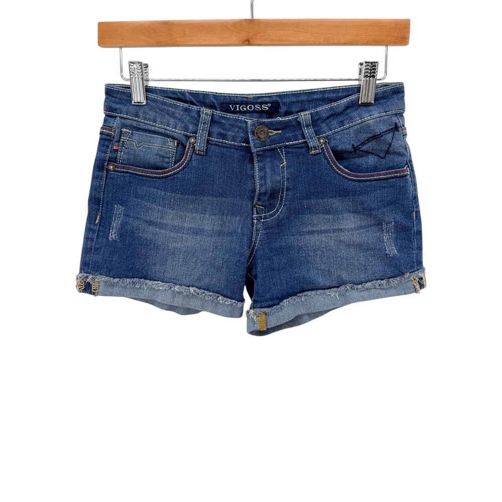 VIGOSS The Jagger Denim Cutoff Shorts Blue Distressed Bow Pocket Girls Size 14